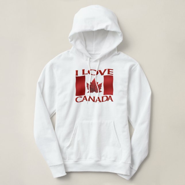 Moletom Eu amo a Jaqueta de Hoodie Canada Women's Canada (Frente do Design)