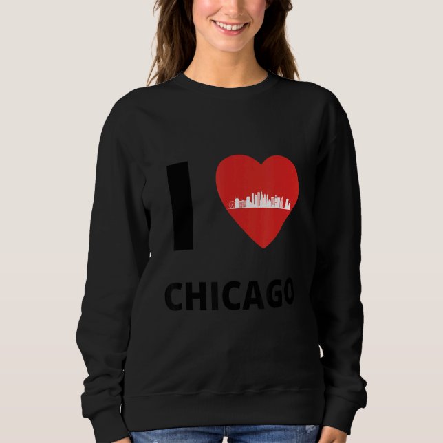 Moletom Eu amo Chicago Skyline Heart Roupa (Frente)