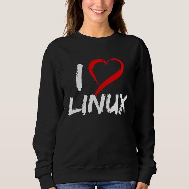 Moletom Eu Amo Linux com Coração Pinguim Tux Os de Código  (Frente)