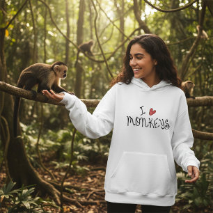Moletom Eu Amo Macacos Tipografia Manuscrita Fofa