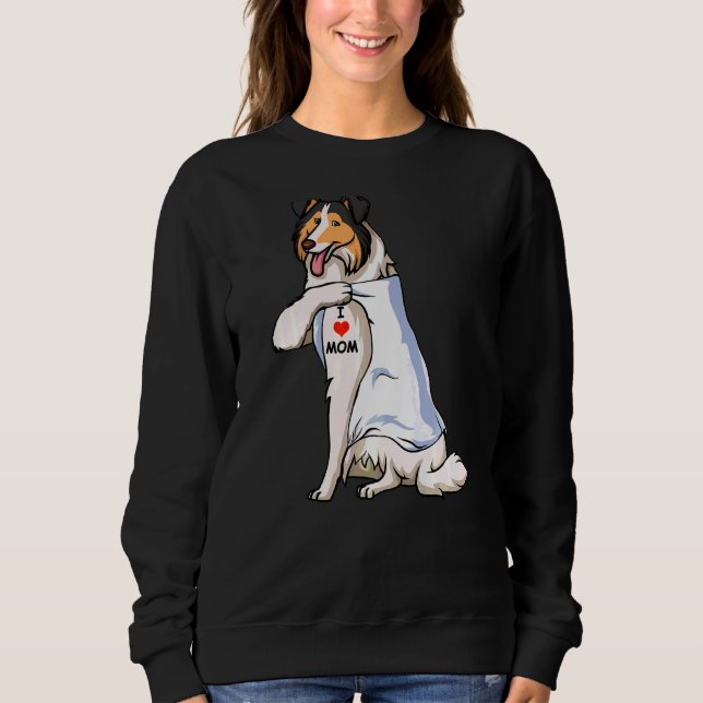 Moletom Eu Amo Mamãe Tatuar Collie Mãe Cachorro Mulheres (Frente)