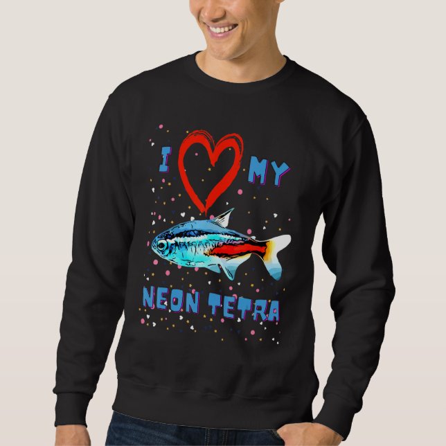 Moletom Eu Amo Neon Tetras Vivo Peixes Azuis Néon Tetra (Frente)