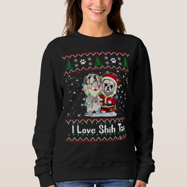 Moletom Eu Amo Shih Tzu Feliz Cão De Natal (Frente)