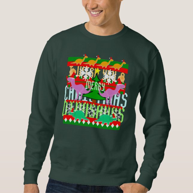 Moletom Eu desejo-lhe o Feliz Natal os dinossauros feios (Frente)