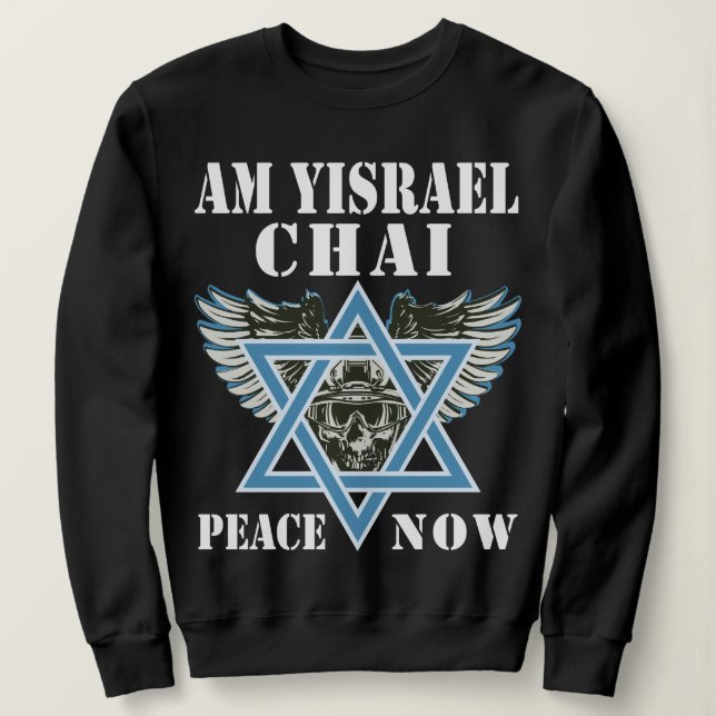 Moletom Eu Fico Com Israel Am Yisrael Chai, Paz Agora (Frente do Design)