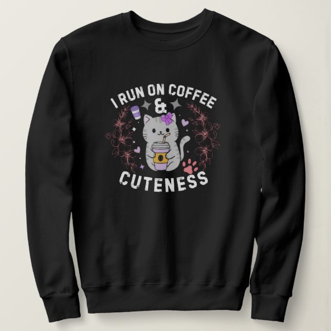 Moletom Eu Funciono Com Café & Doçura Design de Gatinho Fo (Frente do Design)