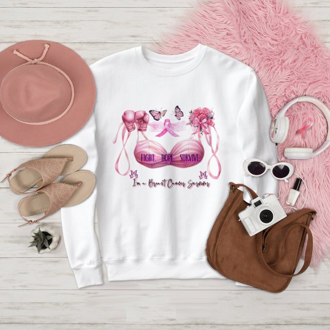 Moletom Eu sou uma fita rosa de sobrevivência com câncer d (Criador carregado)