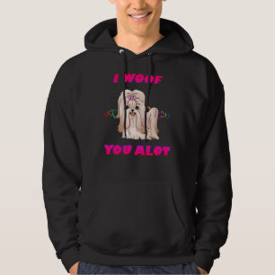 Moletom Eu Te Amo Muito Creme De Texto Rosa Shih Tzu