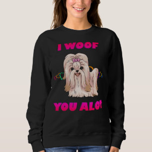 Moletom Eu Te Amo Muito Creme De Texto Rosa Shih Tzu