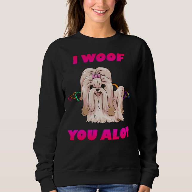 Moletom Eu Te Amo Muito Creme De Texto Rosa Shih Tzu (Frente)