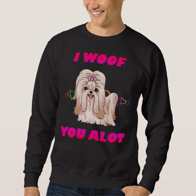 Moletom Eu Te Amo Muito Creme De Texto Rosa Shih Tzu (Frente)