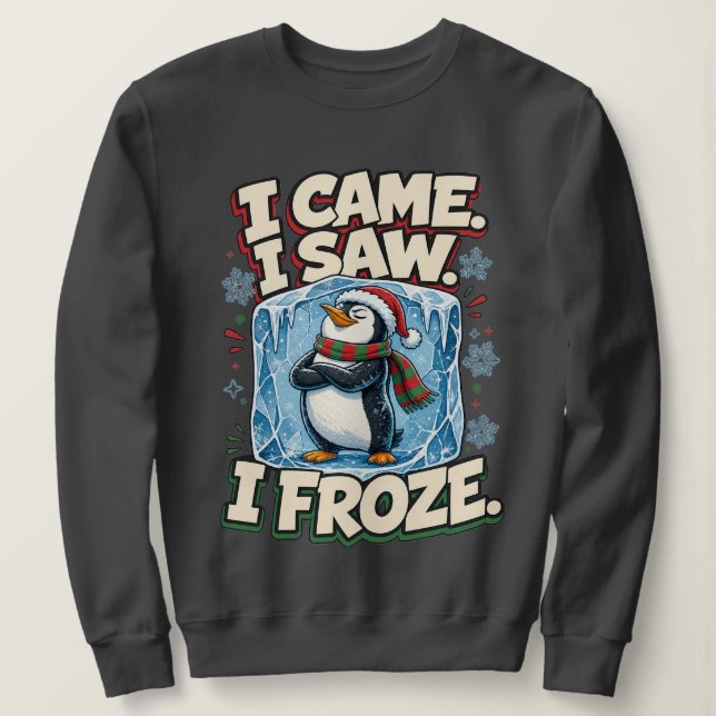 Moletom Eu Vim Eu Vi Eu Congelei Pinguim Natal Divertido (Frente do Design)