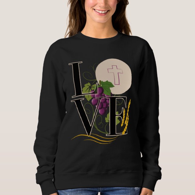 Moletom Eucaristia AMOR Tipografia Hóstia Trigo Uvas (Frente)