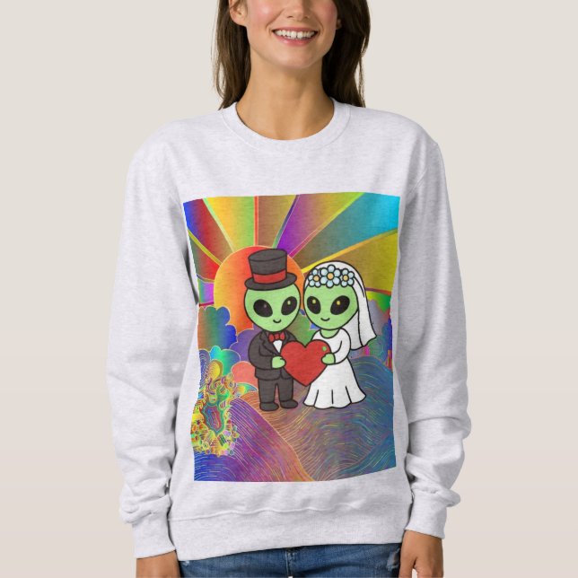 Moletom Everyday Alien Bride and Groom Retro Neon Galactic (Frente)