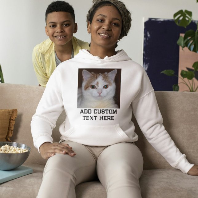 Moletom Fã de Gato Personalizado Texto Branco e Preto Foto (Criador carregado)