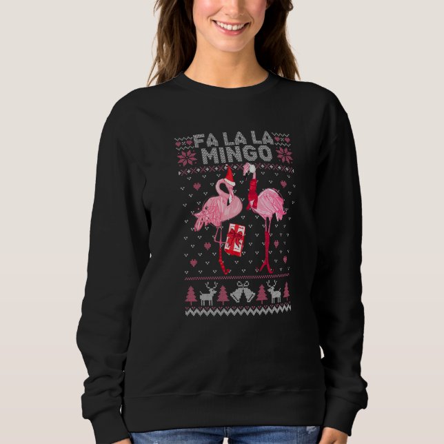 Moletom Fa La La La Mingo Flamingo Santa Pink Ugly Christm (Frente)