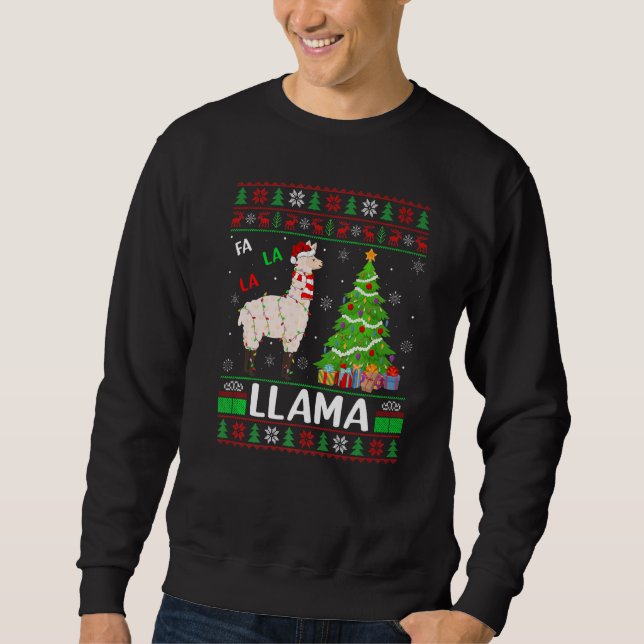 Moletom Fa La La Llama Iluminando Árvore de Natal Llama Fe (Frente)