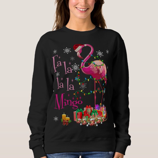Moletom Fa La La mingo Flamingo para o Natal (Frente)