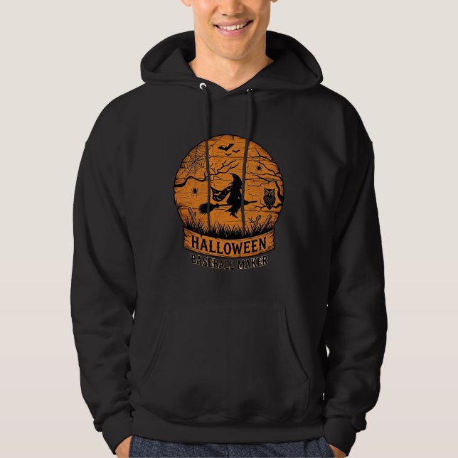 Moletom Fabricante de Basebol de Halloween Bruxa Voadora L (Frente)