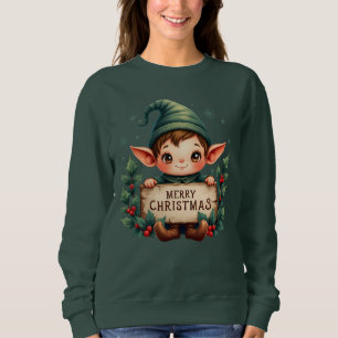Moletom Fada de Natal Fofo Segurando Placa Alegre