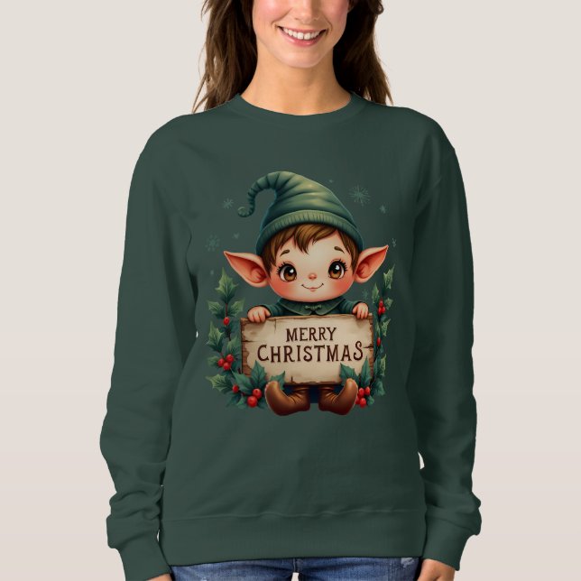 Moletom Fada de Natal Fofo Segurando Placa Alegre (Frente)