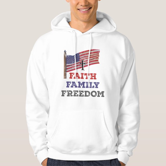 Moletom Faith Family Freedom Cross with Flag (Frente)