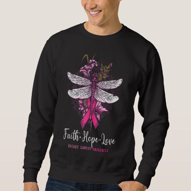 Moletom Faith hope love breast cancer awareness dragonfly (Frente)