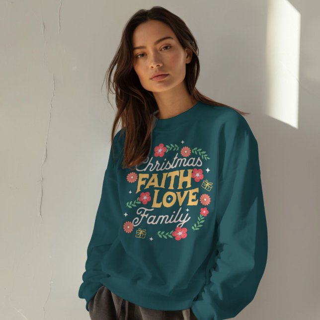 Moletom Faith Love Family Forest Green Cute (christmas faith love family cute floral sweatshirt christian jesus church )
