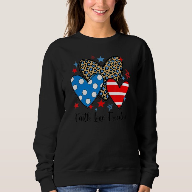 Moletom Faith Love Freedom Leopard Hearts Patriotic 4th Of (Frente)