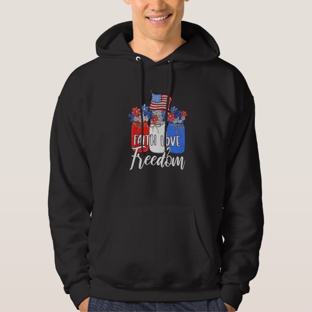 Moletom Faith Love Freedom Mason Jar American Flag Cristo (Frente)