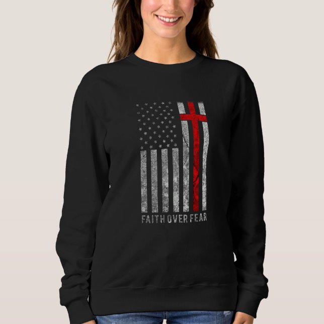 Moletom Faith Sobre Medo Christain Cross American Flag Bib (Frente)