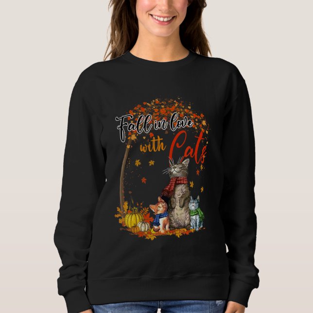 Moletom Fall In Love With Cats Autumn Leaves Thanksgiving (Frente)