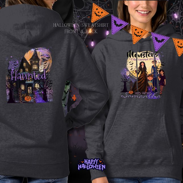 Moletom Família Monstro de Casa Assombrada Frente e Trás (Front & Back Haunted House Monster Family Hoodie)