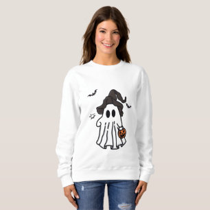 Moletom Fantasma Bonita do Halloween com Chapéu de Bruxas