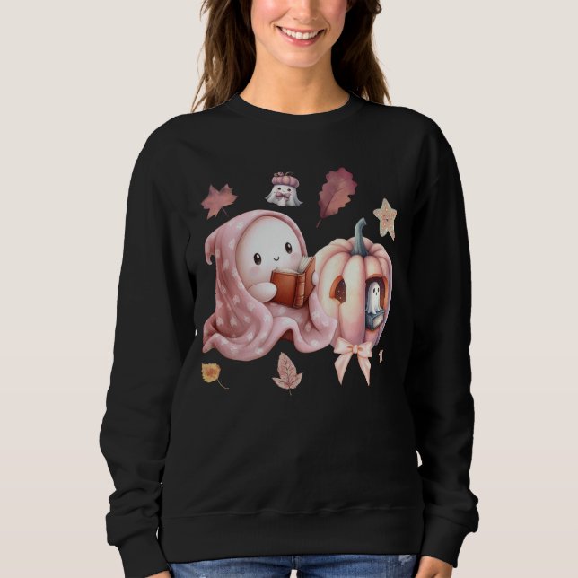 Moletom Fantasma Bonito Lendo Livros Professores Halloween (Frente)