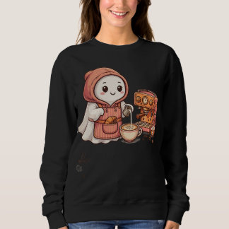 Moletom Fantasma de Halloween Fofo Bebendo Café Ramen