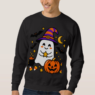 Moletom Fantasma de Halloween Fofo com Chapéu de Bruxa, Ab