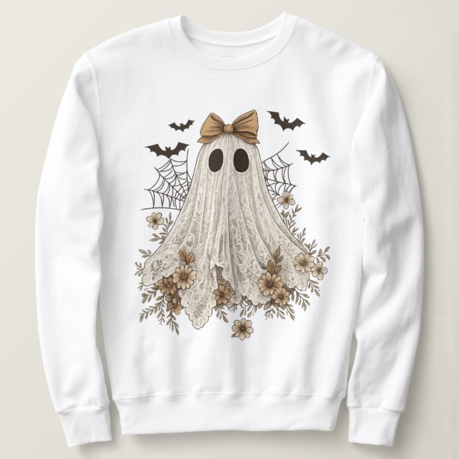 Moletom Fantasma de Renda Elegante com Laço | Fantasma Flo (Frente do Design)