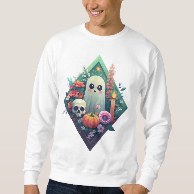 Moletom Fantasma Floral com abóbora e vela de crânio (Frente)
