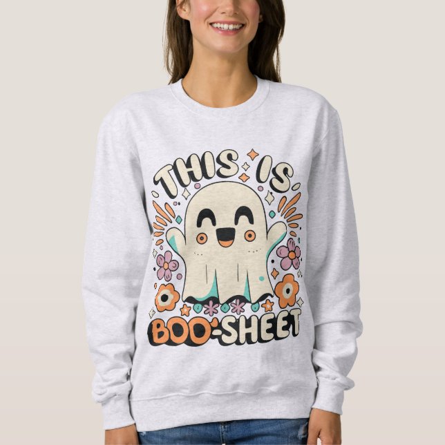 Moletom Fantasma Floral de Groovy Retro, Cute Halloween (Frente)