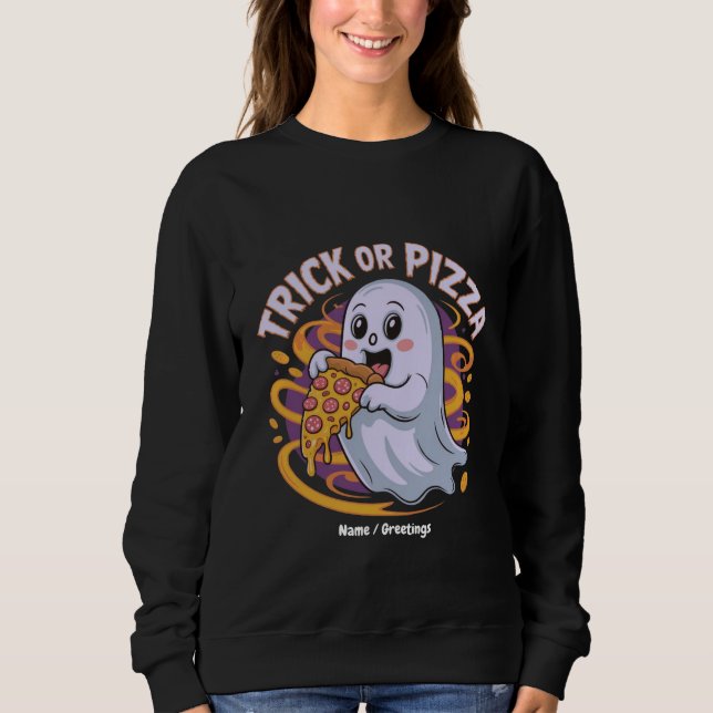 Moletom Fantasma Fofo Comendo Pizza Diversão Assustadora T (Frente)