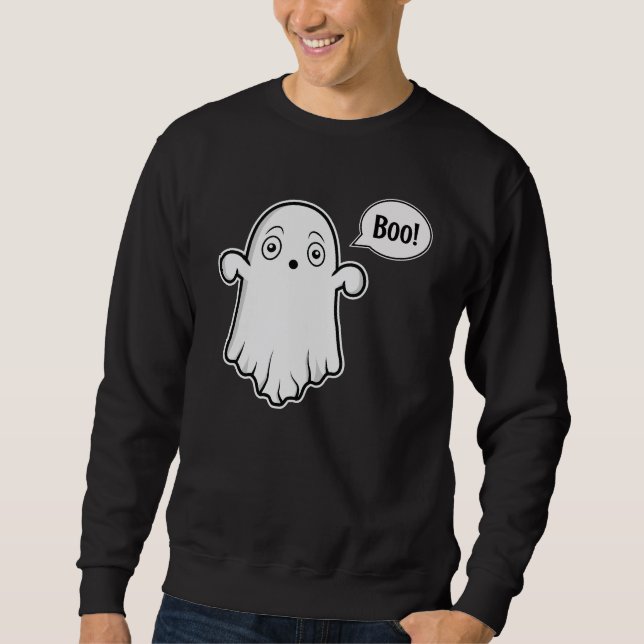 Moletom Fantasma Fofo Parecendo Assustado e Dizendo Boo Ha (Frente)