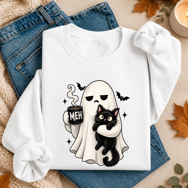 Moletom Fantasma Infeliz Segurando Gato Preto (Unhappy Ghost Holding Black Cat Sweatshirt
)