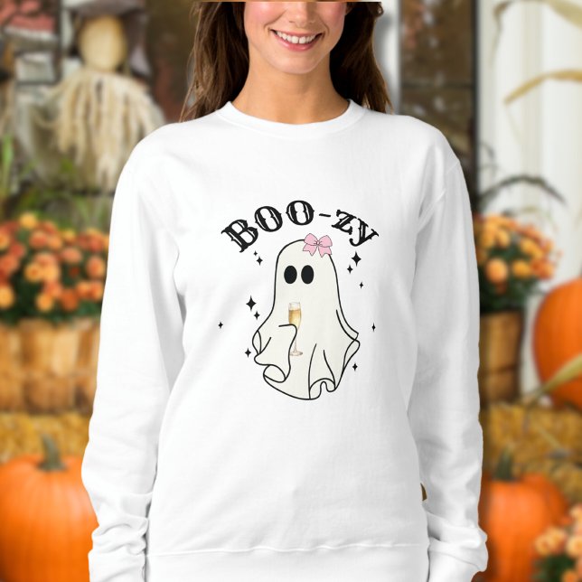 Moletom Fantasmas Simpáticos e Bebedores de Boo-zy no Hall (Simple Boo-zy Drinking Cute Ghosts Halloween sweatshirt)