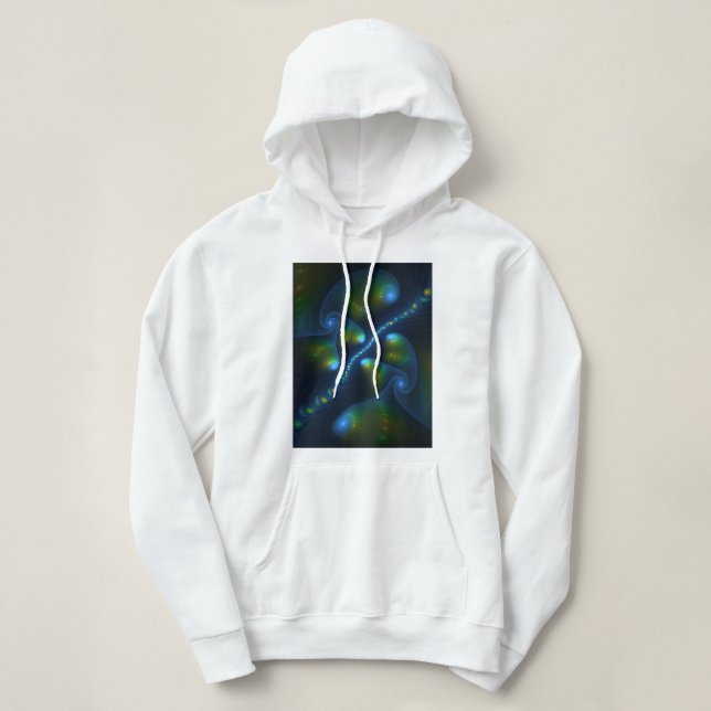 Moletom Fantasy Luzes Abstrato Azul Verde Amarelo Fractal (Frente do Design)