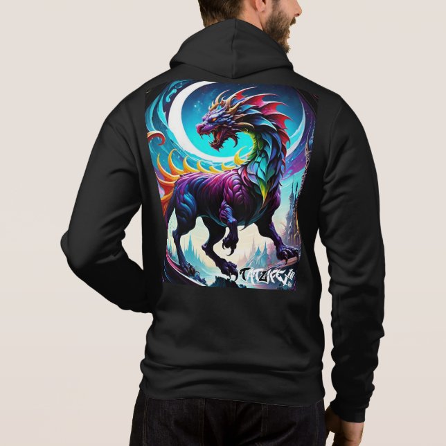 Moletom Fantasy Rainbow Dragon Com A Lua Hoodie (Verso)