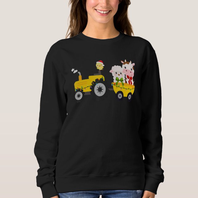 Moletom Farm Tractor Cow Sheep Chick Christmas Xmas Family (Frente)