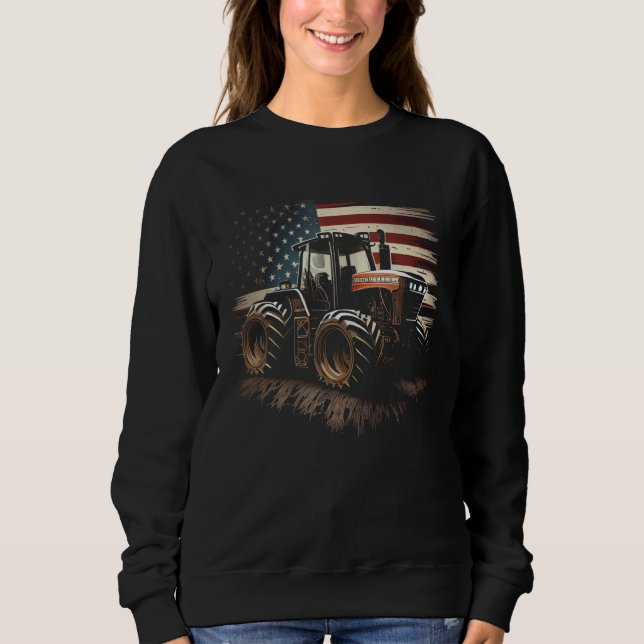 Moletom Farmer Tractors USA Flag Patriotic Farming (Frente)