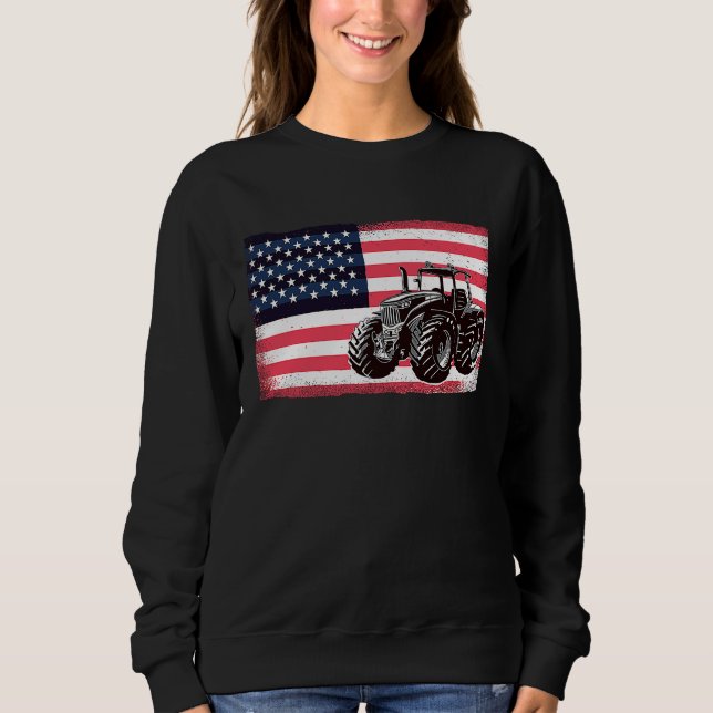 Moletom Farming Truck Driver Tractors USA American Flag Fa (Frente)