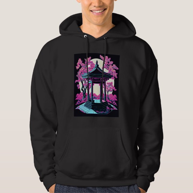 Moletom Farol Rosa Japonês Brilhante Noite Lua (Frente)